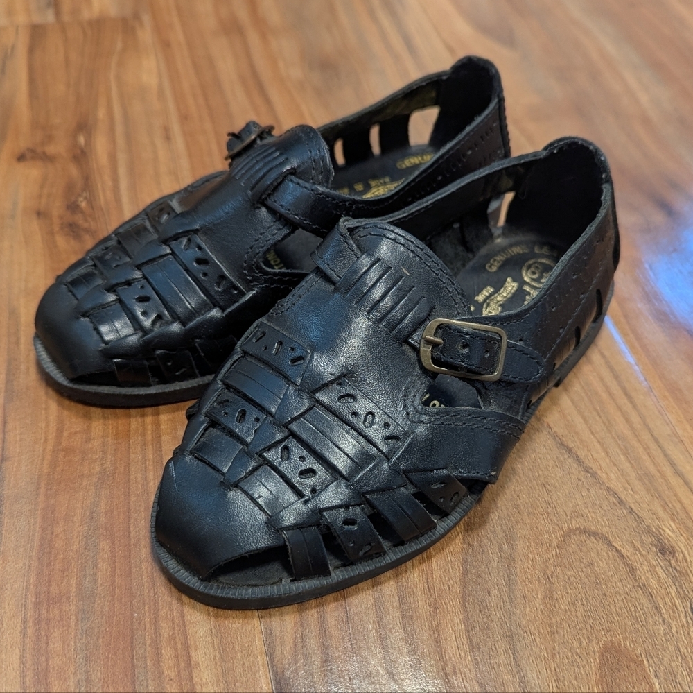 Panama Jack Vintage Genuine Leather Black Fisherman Sandals Unisex‎ Kids 8 1/2